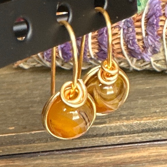 crazy lace Agate/Laguna agate  gold dangle drops earrings/happiness and courage - Picture 3 of 8